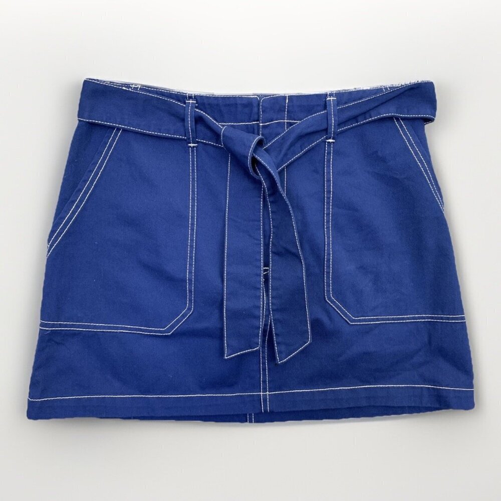 Wild Fable Women's Skirt Size 10 Blue Belted Front Zipper Pockets Cotton GUC